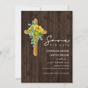 Reserve A Data Casamento Rustic Wood Boho Sunflower Cross