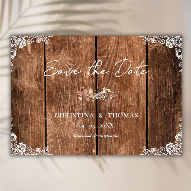Reserve A Data Casamento Rustic Wood Lace Country Salve a Data (Criador carregado)