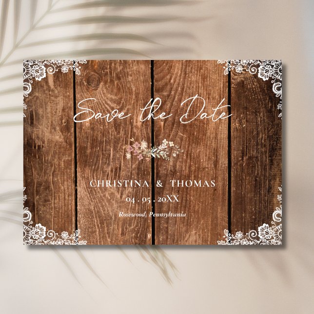 Reserve A Data Casamento Rustic Wood Lace Country Salve a Data (Criador carregado)