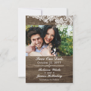 Reserve A Data Casamento Rustic Wood & Vintage Lace Salva A Data