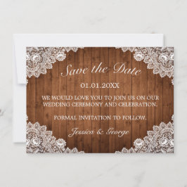 Reserve A Data Casamento Rustic Wood & White Lace