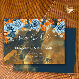 Reserve A Data Casamento Rústico Boho Elegante Dourado Azul e Fer