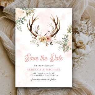 Reserve A Data Casamento Rústico Boho Rosa Floral com Galhada