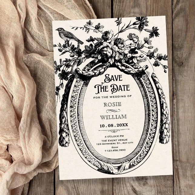 Reserve A Data Casamento rústico botânico artístico vintage (Criador carregado)
