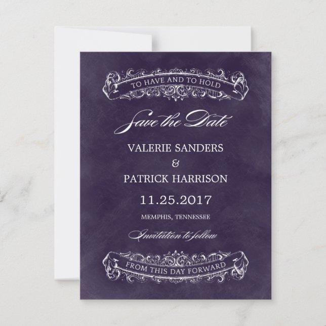 Reserve A Data Casamento Rústico Chic Salve a Data - Roxo (Frente)