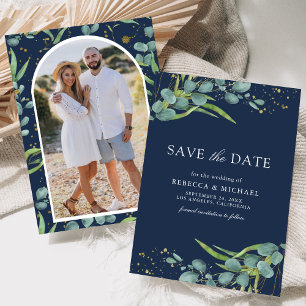 Reserve A Data Casamento Rústico com Eucalipto e Foto em Azul Mar