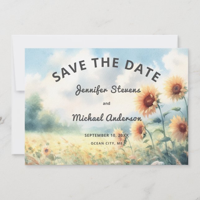Reserve A Data Casamento Rústico Country Boho Girassol Aquarela (Frente)