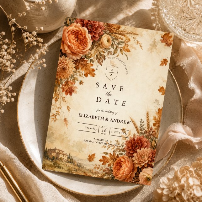 Reserve A Data Casamento Rústico de Outono Atemporal (Criador carregado)