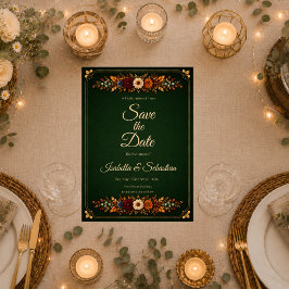 Reserve A Data Casamento Rústico de Outono com Verde Floresta