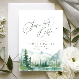 Reserve A Data Casamento Rústico Floresta Montanhosa Aquarela Sag