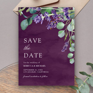 Reserve A Data Casamento Rústico Lavanda Eucalipto Ameixa Roxo