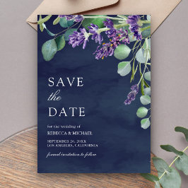Reserve A Data Casamento Rústico Lavanda Eucalipto Azul Marinho