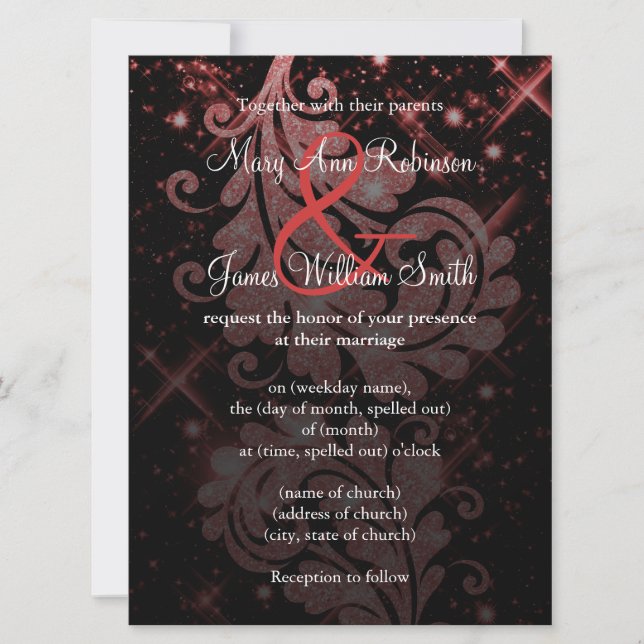 Reserve A Data Casamento Salve A Data Da Glitter Floral Vermelha (Frente)