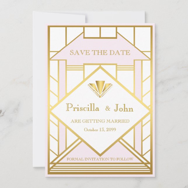 Reserve A Data Casamento Salve a Data, Grande Gatsby, rosa ouro b (Frente)