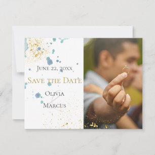 Reserve A Data CASAMENTO   Salve a data PHOTO Blue Splatters