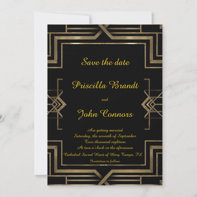Reserve A Data Casamento Salve a Data,preto,grande-Gatsby,roteiro (Frente)