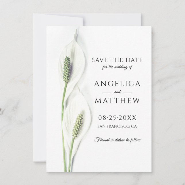 Reserve A Data Casamento Salve a Data White Peace Calla Lily (Frente)