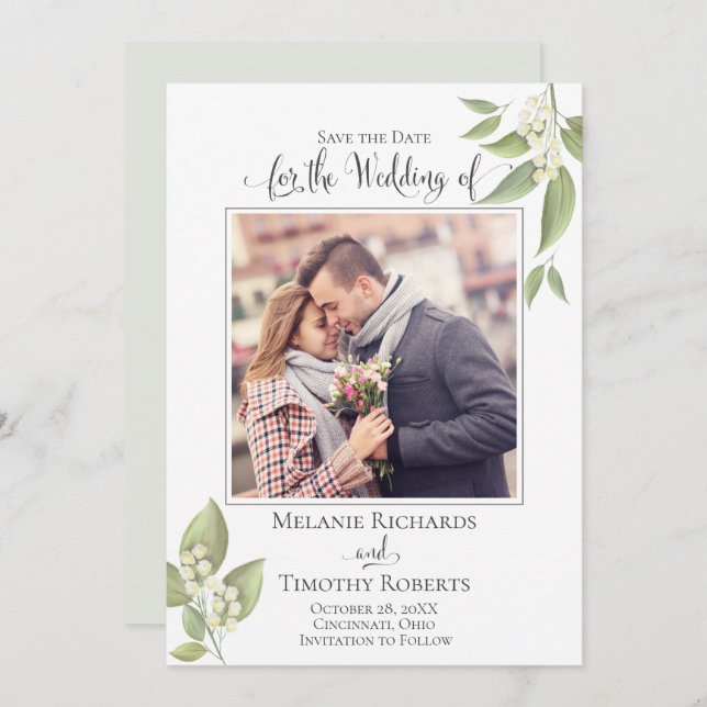 Reserve A Data Casamento Salve Data Sage Greenery Foto Elegante (Frente/Verso)
