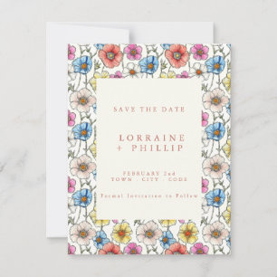 Reserve A Data Casamento sem costura de flores selvagens vibrante