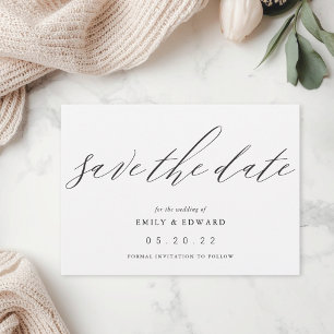 Reserve A Data Casamento sem Foto com Caligrafia Elegante