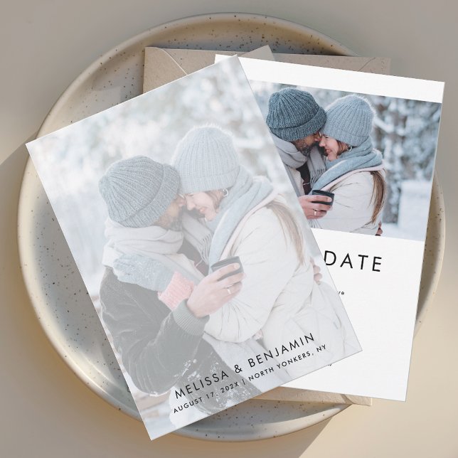 Reserve A Data Casamento Simples 2 Fotos (Simple Modern 2 Photos Save the Date Wedding Announcement)