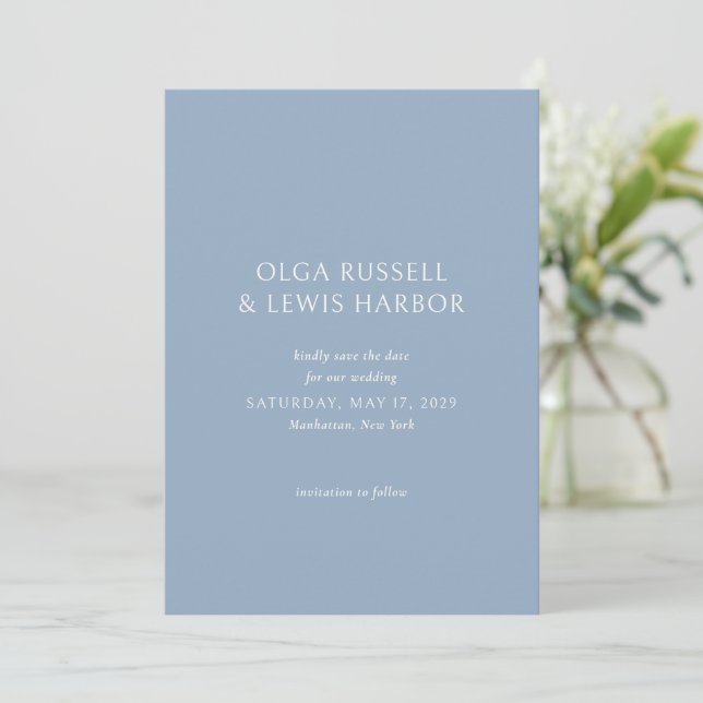 Reserve A Data Casamento Simples Azul Moderno (Em pé/Frente)