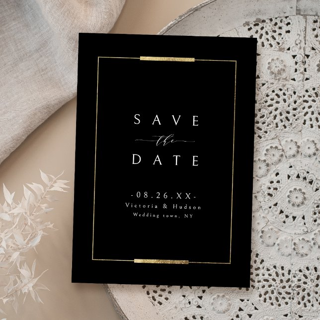 Reserve A Data Casamento Simples Clássico Preto Elegance com Mold (Framed Elegance Black Simple Modern Classy Wedding Save The Date)