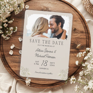 Reserve A Data Casamento simples com flores silvestres boho foto