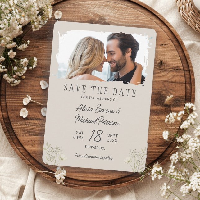 Reserve A Data Casamento simples com flores silvestres boho foto  (Criador carregado)
