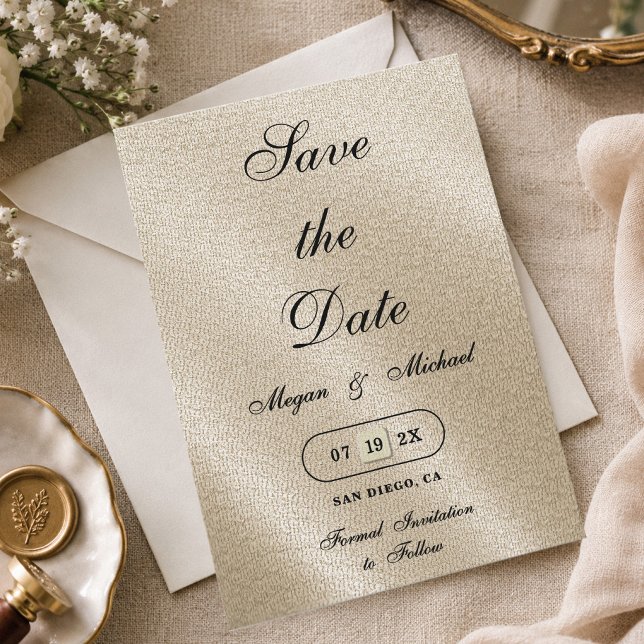 Reserve A Data Casamento Simples com Textura de Linho Bege Marfim (Criador carregado)