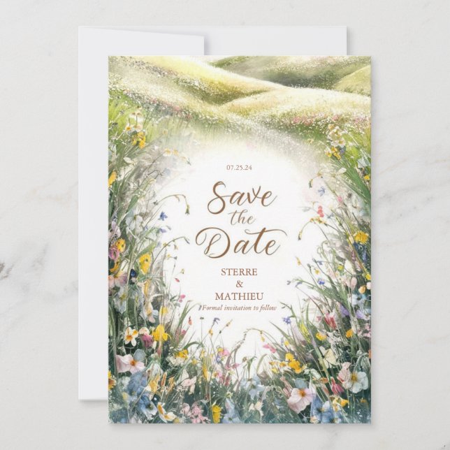 Reserve A Data Casamento Simples De Flor Selvagem (Frente)