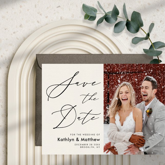 Reserve A Data Casamento Simples de Foto Moderno com Script Elega (Criador carregado)