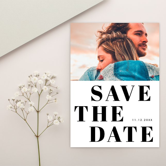 Reserve A Data Casamento Simples de Foto Preto e Branco 1 (Front)