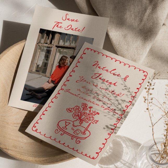 Reserve A Data Casamento Simples De Foto Simples, Desenhado À Mão (Criador carregado)