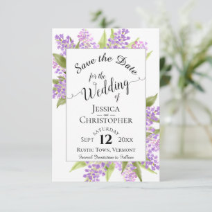 Reserve A Data Casamento Simples de Lilases e Caligrafia
