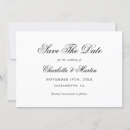 Reserve A Data Casamento Simples de Script Elegante Preto e Branc