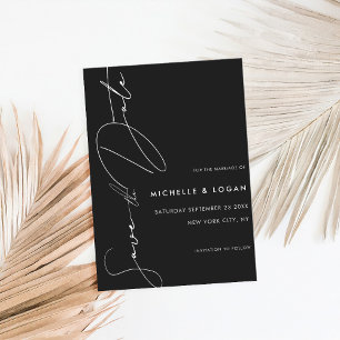 Reserve A Data Casamento Simples de Script Moderno Preto