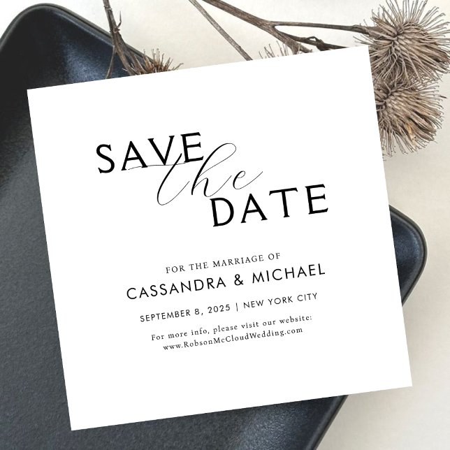 Reserve A Data Casamento Simples de Script Preto e Branco Minimal (Criador carregado)
