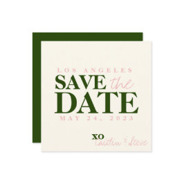 Reserve A Data Casamento simples e moderno verde e rosa