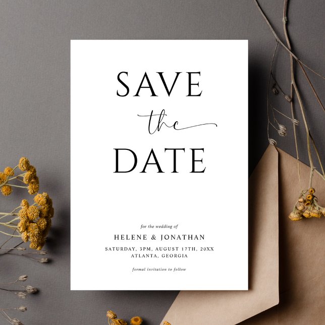Reserve A Data Casamento Simples E Negro Elegante E Branco (Elegant Black And White Simple Minimalist Wedding Save The Date)