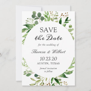 Reserve A Data Casamento Simples Elegante De Folhas Verdes Modern