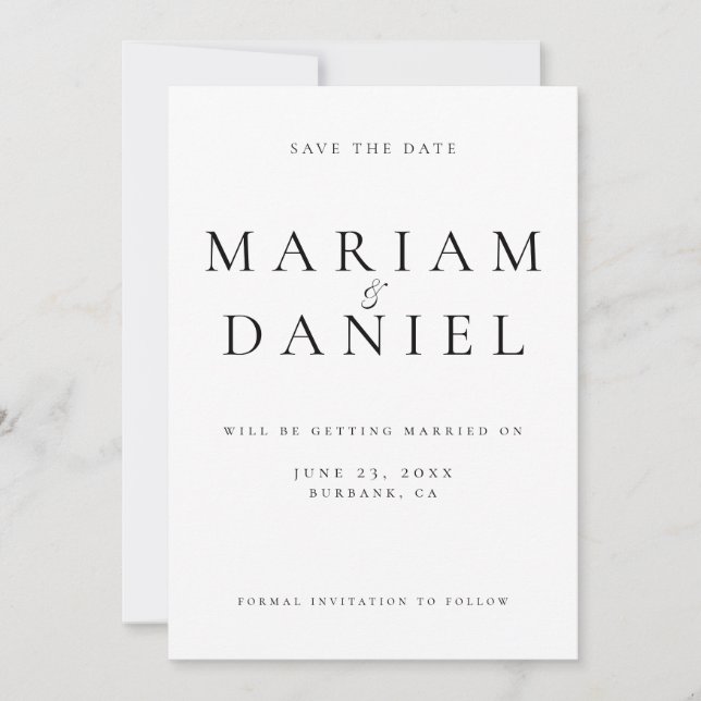 Reserve A Data Casamento Simples Elegante Preto e Branco Letra (Frente)