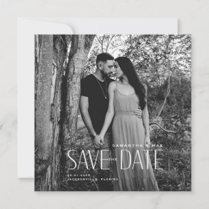 Reserve A Data Casamento Simples Foto P&B Moderno Quadrado Salvar