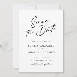 Reserve A Data Casamento Simples Negro e Branco da Caligrafia Mod