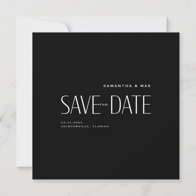Reserve A Data Casamento Simples Preto e Branco Moderno Quadrado  (Frente)