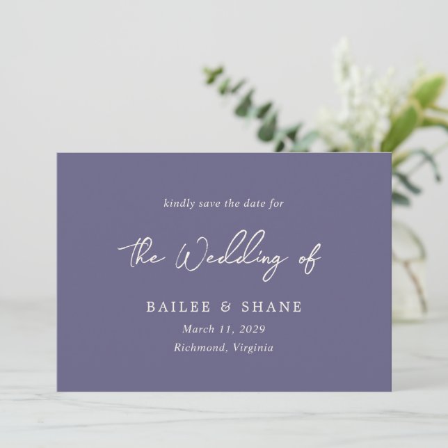 Reserve A Data Casamento Simples Roxo Empoeirado Moderno (Em pé/Frente)