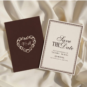 Reserve A Data Casamento sofisticado em marfim e marrom espresso