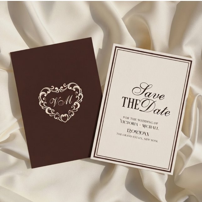 Reserve A Data Casamento sofisticado em marfim e marrom espresso (Criador carregado)