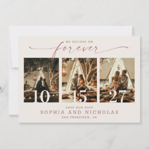 Reserve A Data Casamento Sofisticado Marfim Três Fotos Moderno