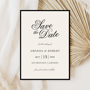 Reserve A Data Casamento Sofisticado Preto e Marfim Old Money